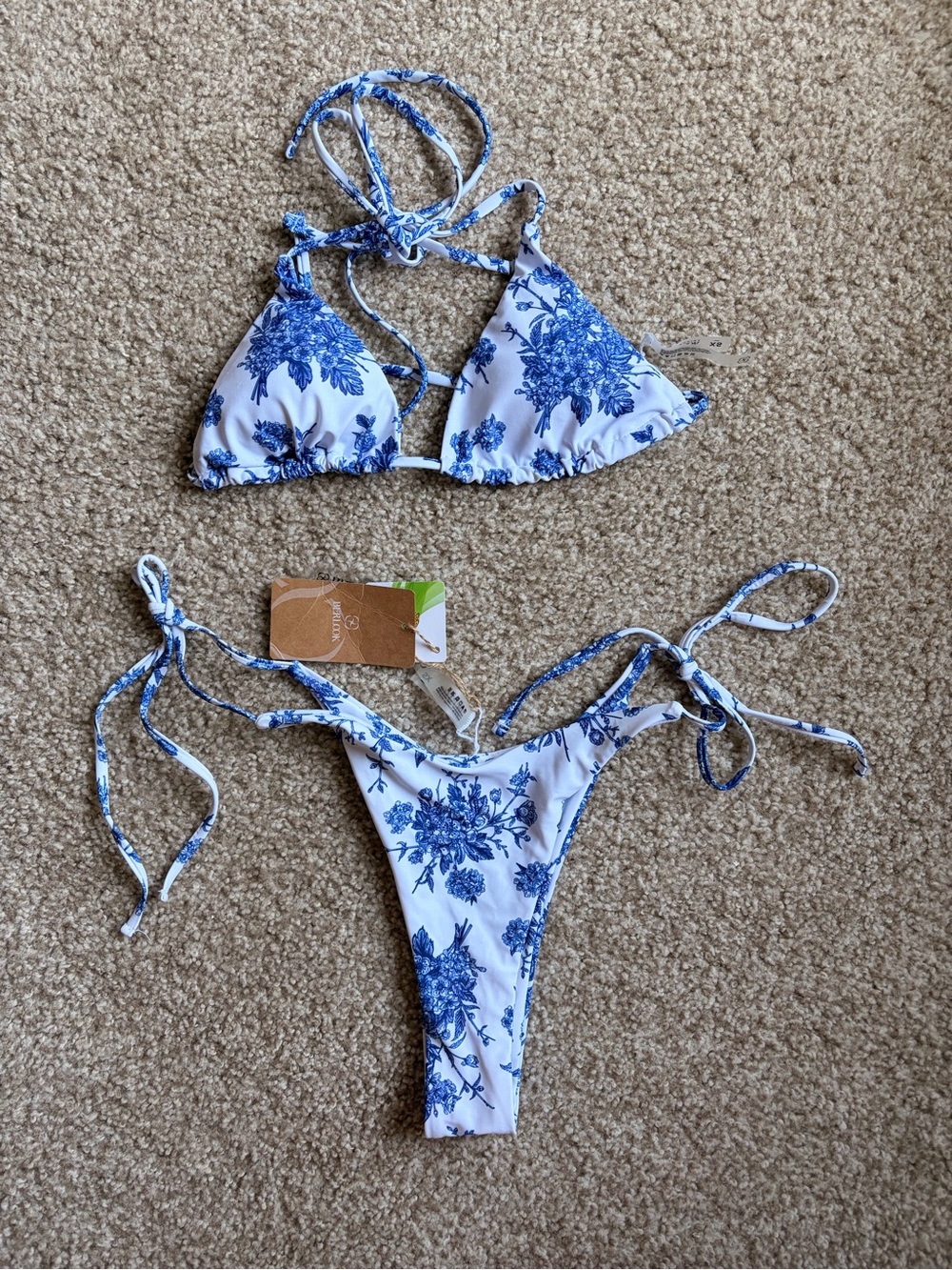 Blue Floral Tie-Side Triangle Bikini – Women Swim Bikini
